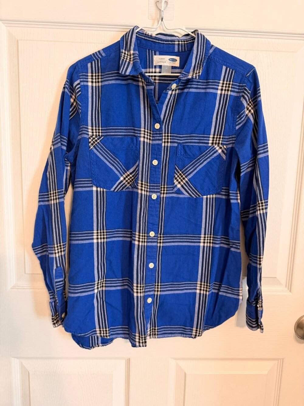 Old Navy Flannel Shirt Size M Blue Plaid Button Front